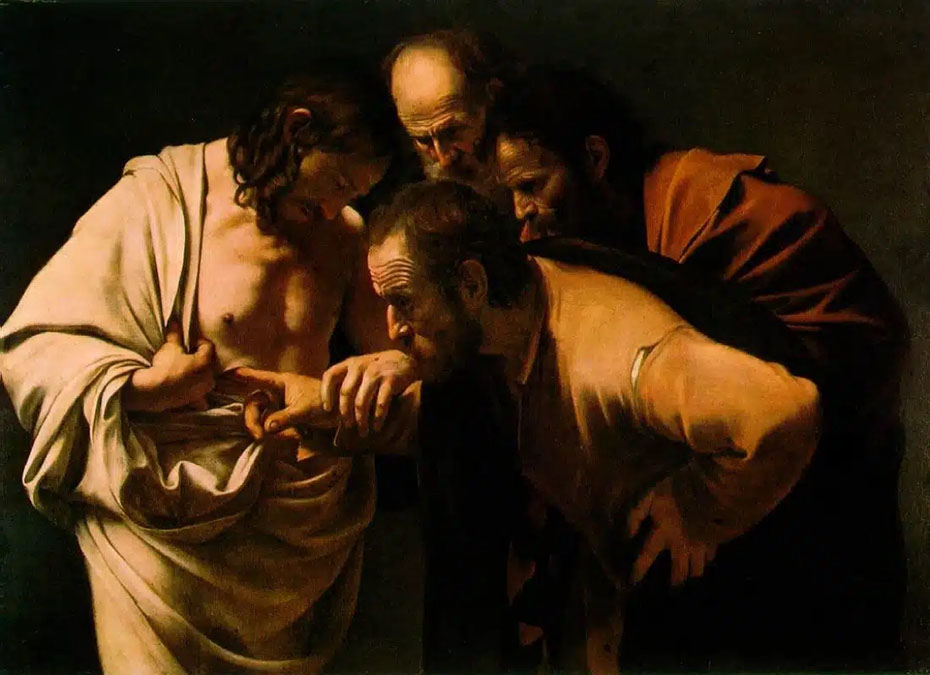 Неверият Тома (Doubting Thomas) – Караваджо, драматичен контраст светлина и сянка